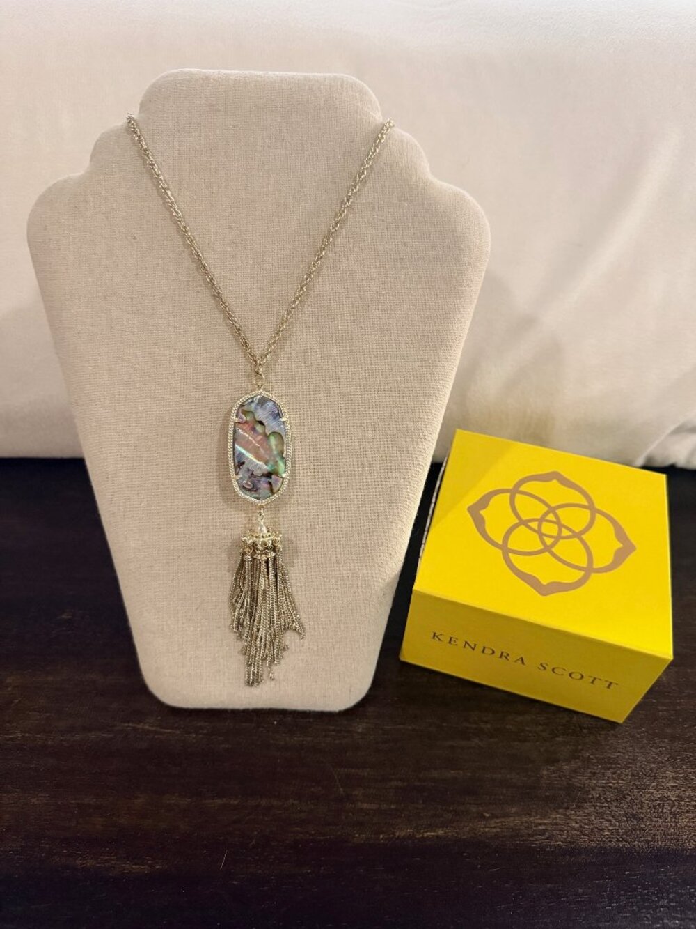 Kendra Scott Rayne Long Pendant Necklace Abalone Shell Gold